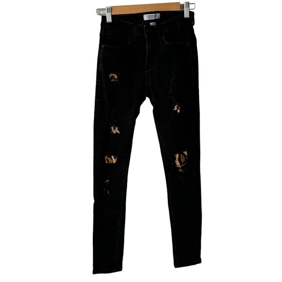 Judy Blue Leopard Patch Distressed Black Mid Rise Skinny Jeans Womens size 3/26 - Picture 8 of 8